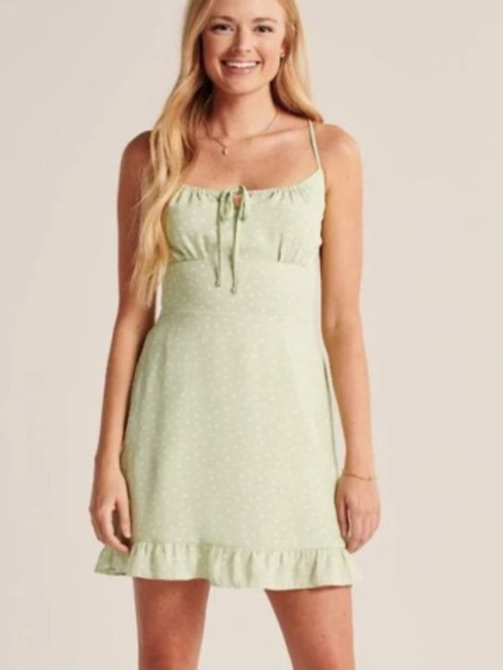 Abercrombie & Fitch Tie Polka Dot Green Mini Slip Dress Cottagecore Y2K Med